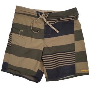 Patagonia Men's Striped Swim Shorts - Green and Tan